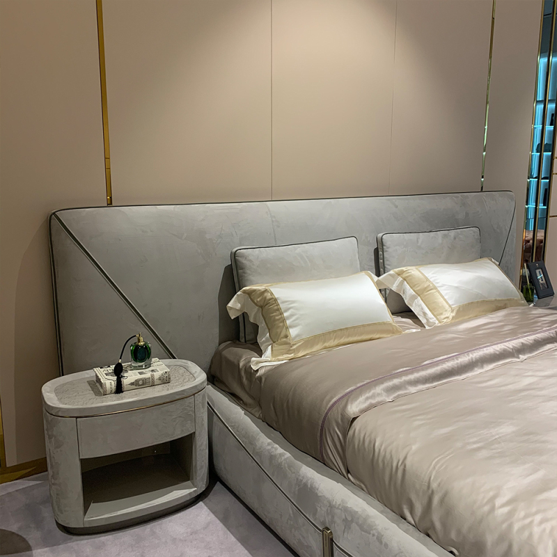 Modern design upholstered leather bedroom bed