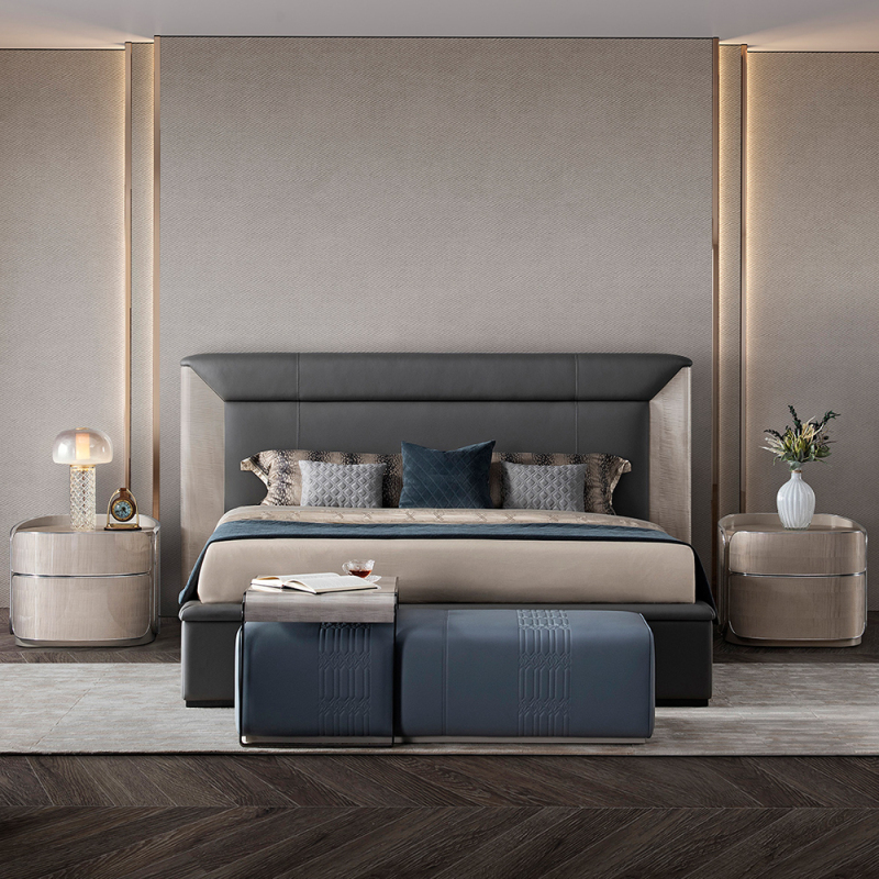 Bedroom Furniture Minimalist Design Upholstered Modern Leather Bed