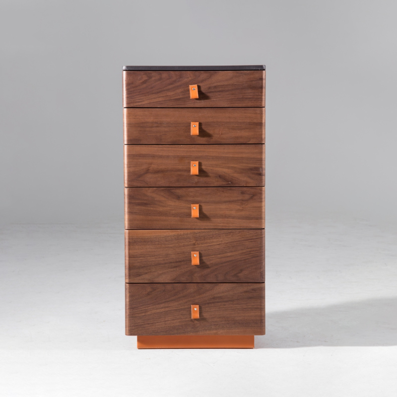 6 Drawer Walnut Modern Wood Drawer Chest