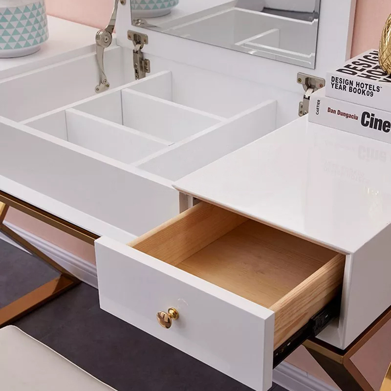 Metal Frame White Dressing Table With Storage