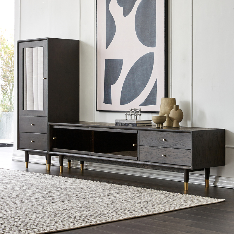 Modern TV stand wooden black with storage modern TV stand