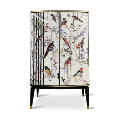 Crystal Diamond Flower and Bird Print Multifunctional Storage Cabinet