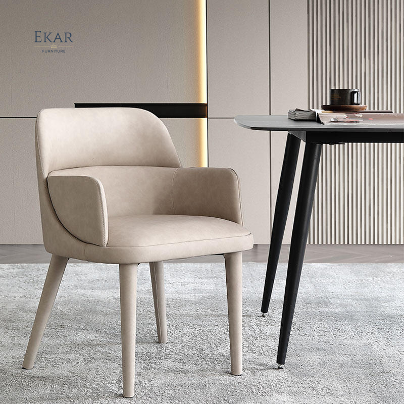 EKAR FURNITURE Luxury Leather and Wood Chair - Unique Light Luxury Design