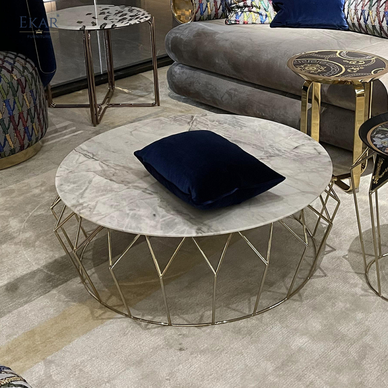 Marble and Metal Corner Coffee Table