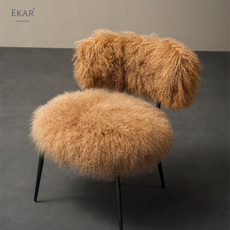 EKAR FURNITURE Luxury Leather, Wood, and Wool Chair - Unique Light Luxury Design