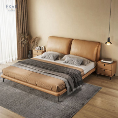 EKAR FURNITURE's Sleek Leather and Iron Bed - Light Luxury at Its Finest