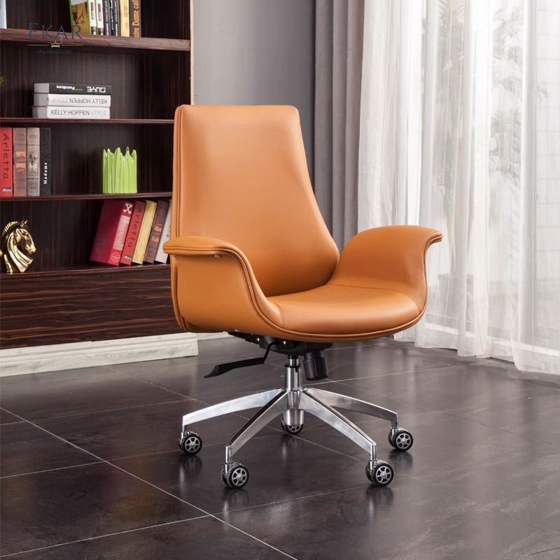 EKAR FURNITURE Leather Executive Chair with Metal Base