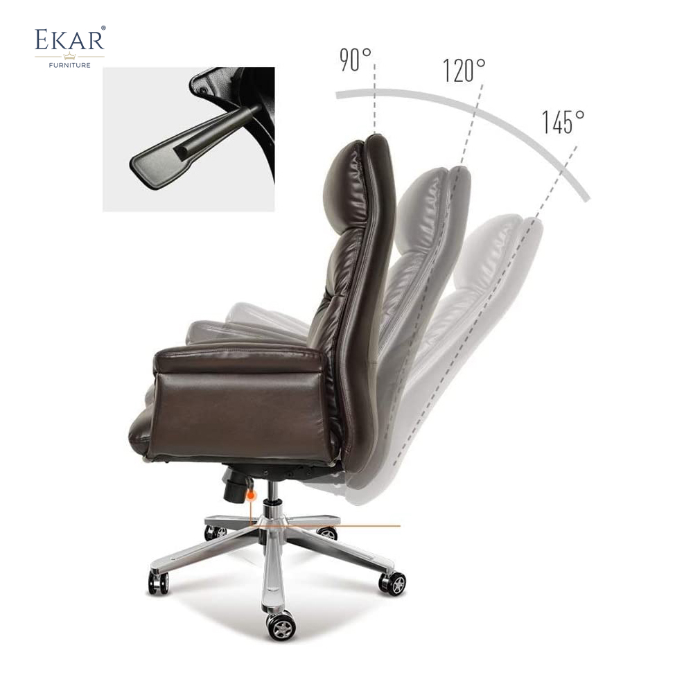 EKAR FURNITURE Leather Office Chair with Metal Base