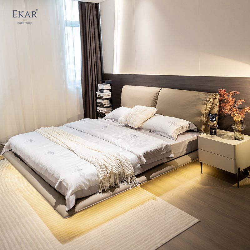 EKAR FURNITURE's Sleek Leather and Iron Bed - Light Luxury at Its Finest