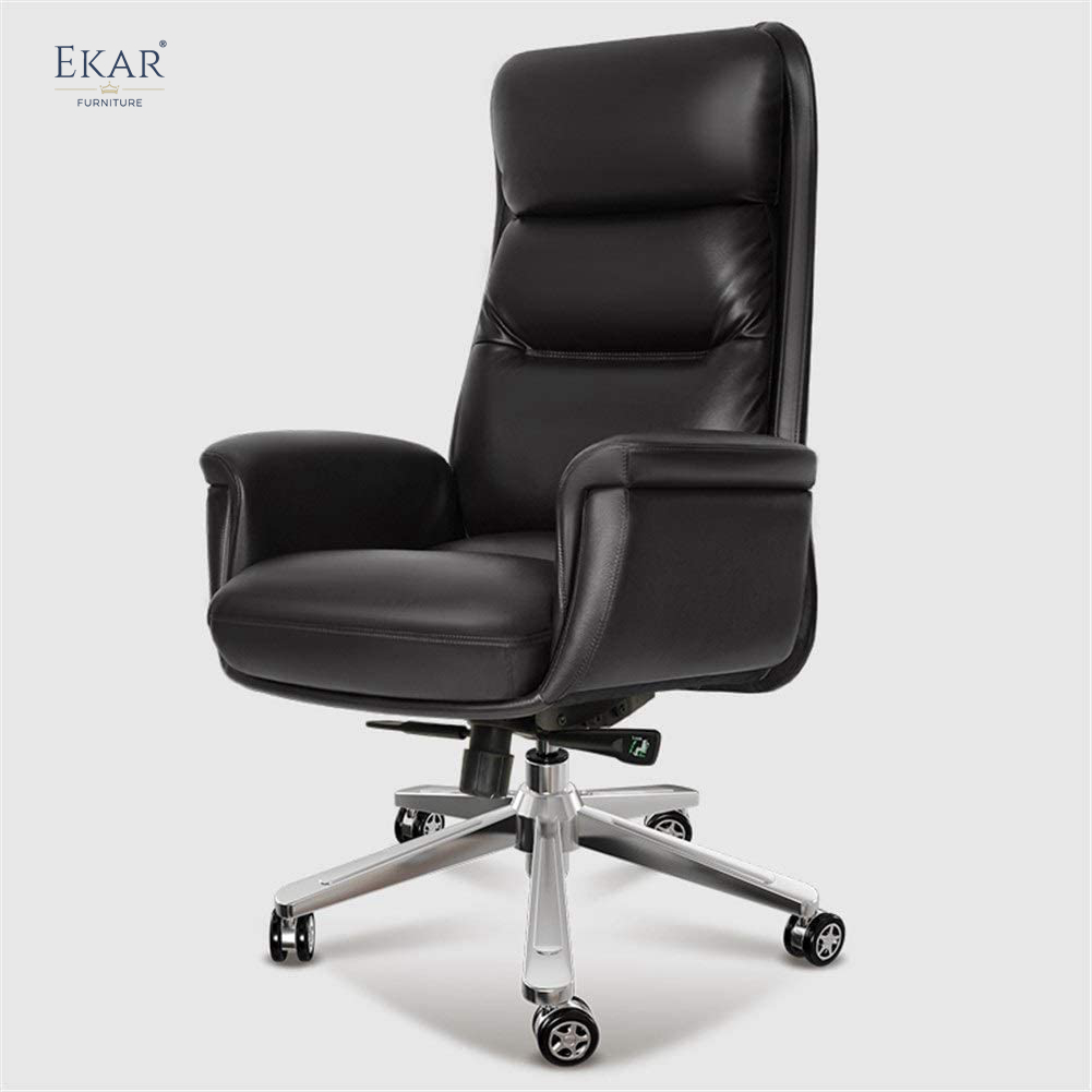 EKAR FURNITURE Leather Office Chair with Metal Base