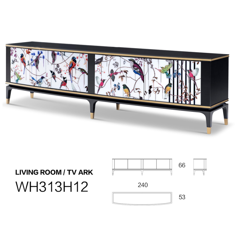 Crystal glass printed living room TV cabinet