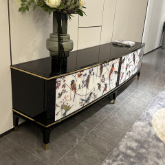 Crystal glass printed living room TV cabinet