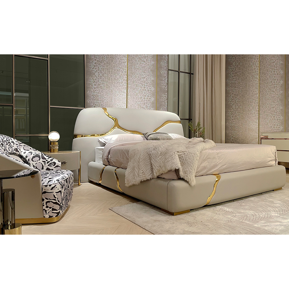 Gold brushed metallic paint bedroom soft bed