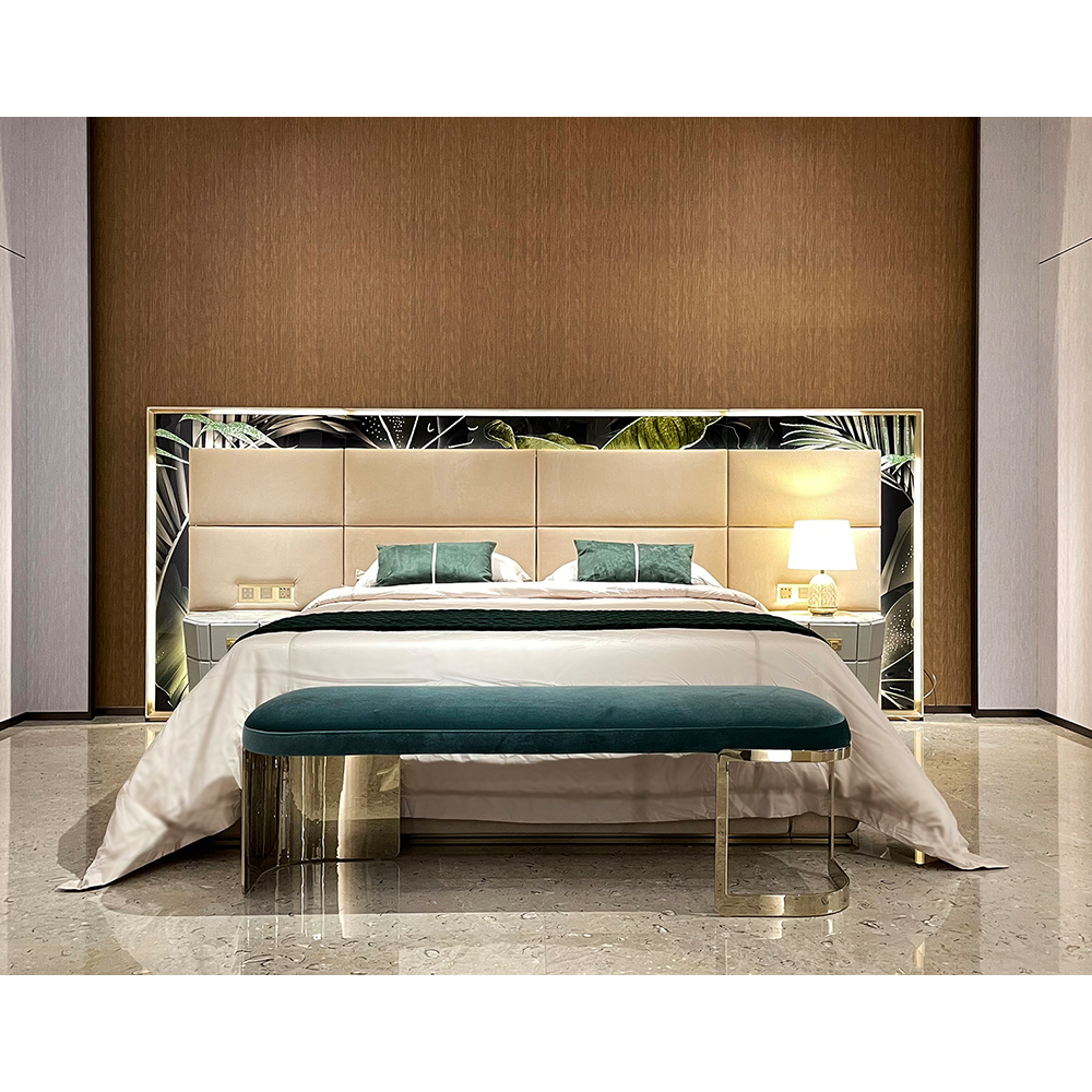 Luxurious and elegant brushed champagne gold widescreen bedroom bed