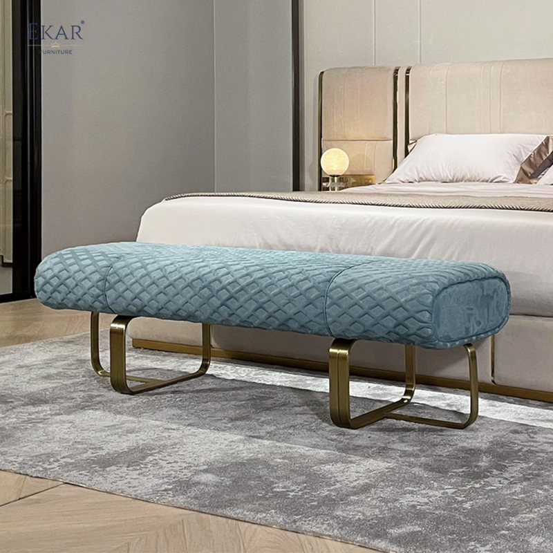 EKAR FURNITURE Light luxury velvet fabric stainless steel metal foot bench