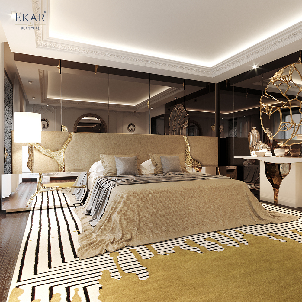 EKAR FURNITURE Luxury Fabric and Iron Bed - Unique Light Luxury Design