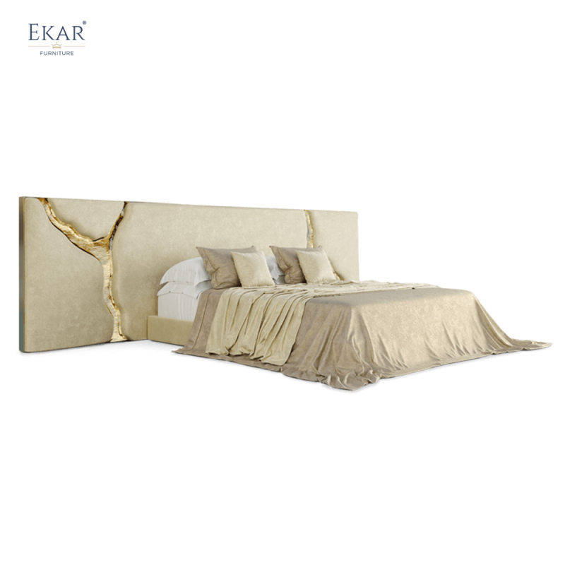 EKAR FURNITURE Luxury Fabric and Iron Bed - Unique Light Luxury Design