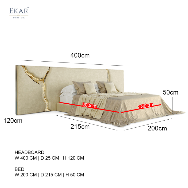 EKAR FURNITURE Luxury Fabric and Iron Bed - Unique Light Luxury Design