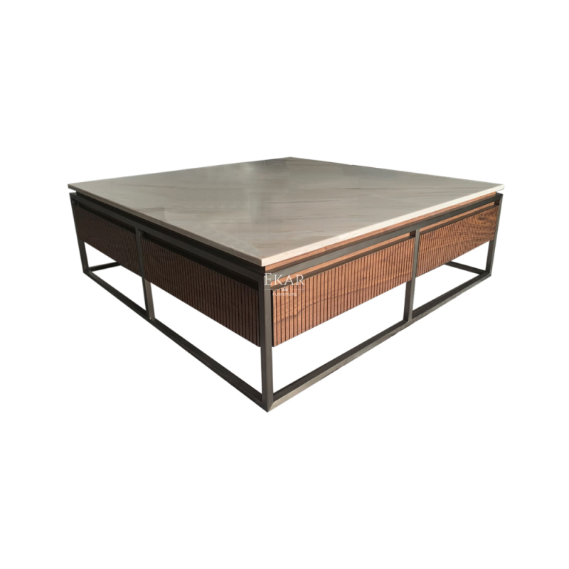 White Sand Marble Metal Leg Coffee Table