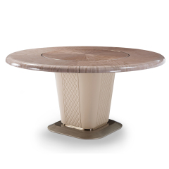 Round Modern Luxury Dining Table with Metal Base and Wood Veneer