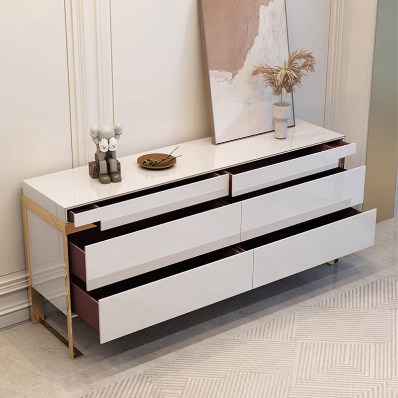 Modern Luxury Metal Base 6 Drawer Chest Cabinet