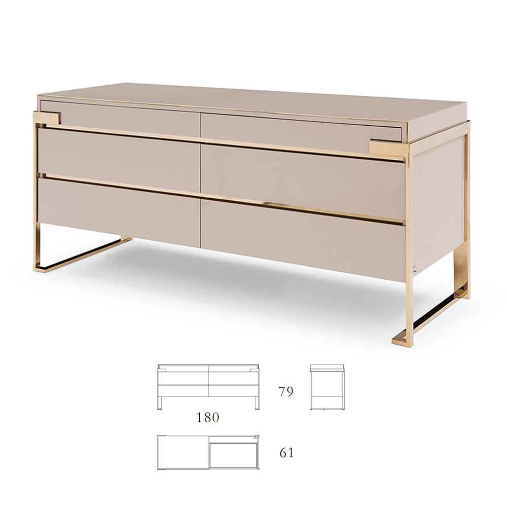 Modern Luxury Metal Base 6 Drawer Chest Cabinet