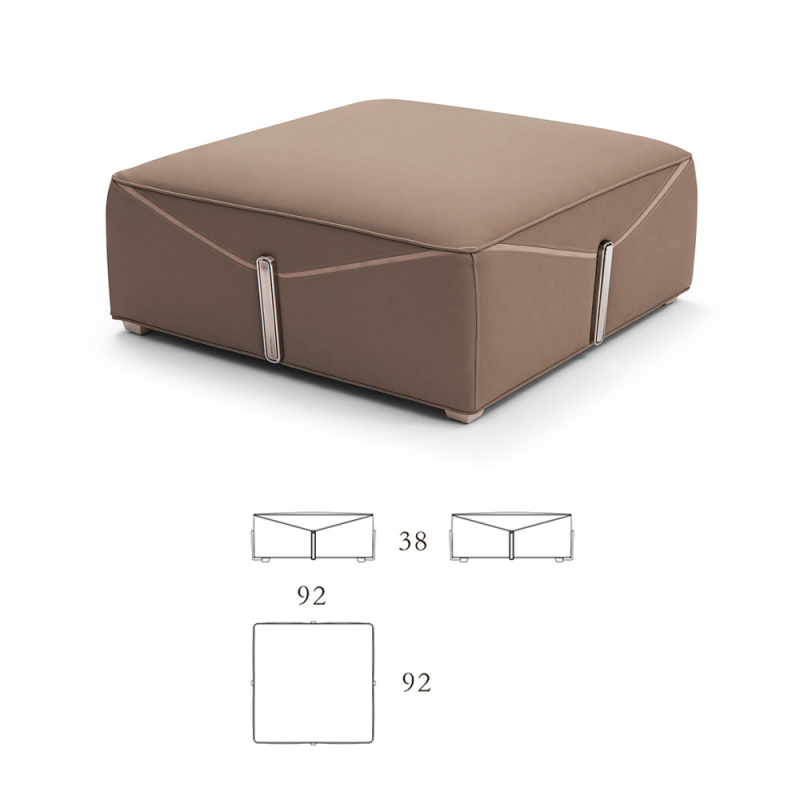 Square footstool with stylish metal accents