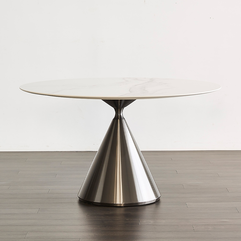 Sturdy Dining Table with Stainless Steel and Slate Accents