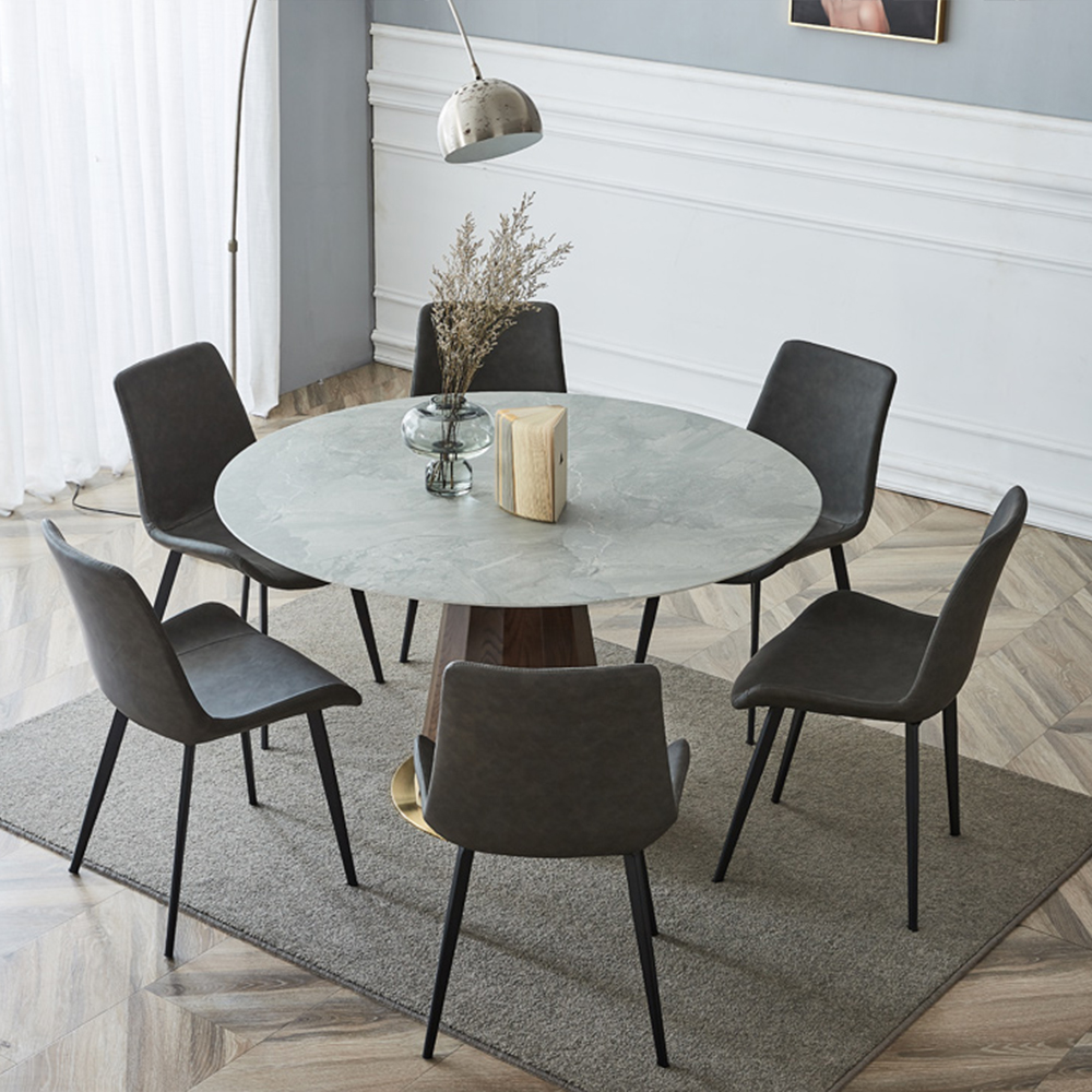 Sturdy Dining Table with Walnut and Slate Accents