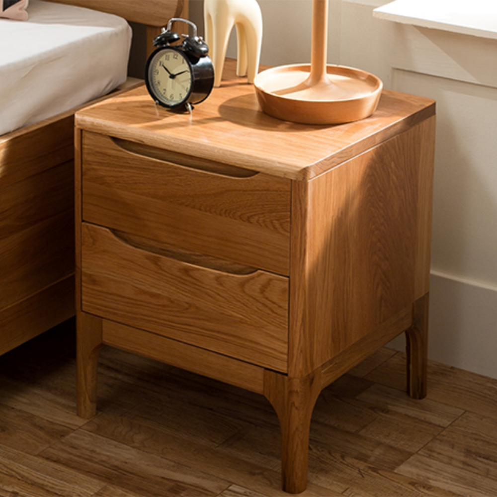 Wooden Nightstand with Bed
