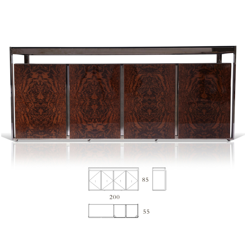 Modern luxury high-gloss veneer 4-door wood veneer sideboard