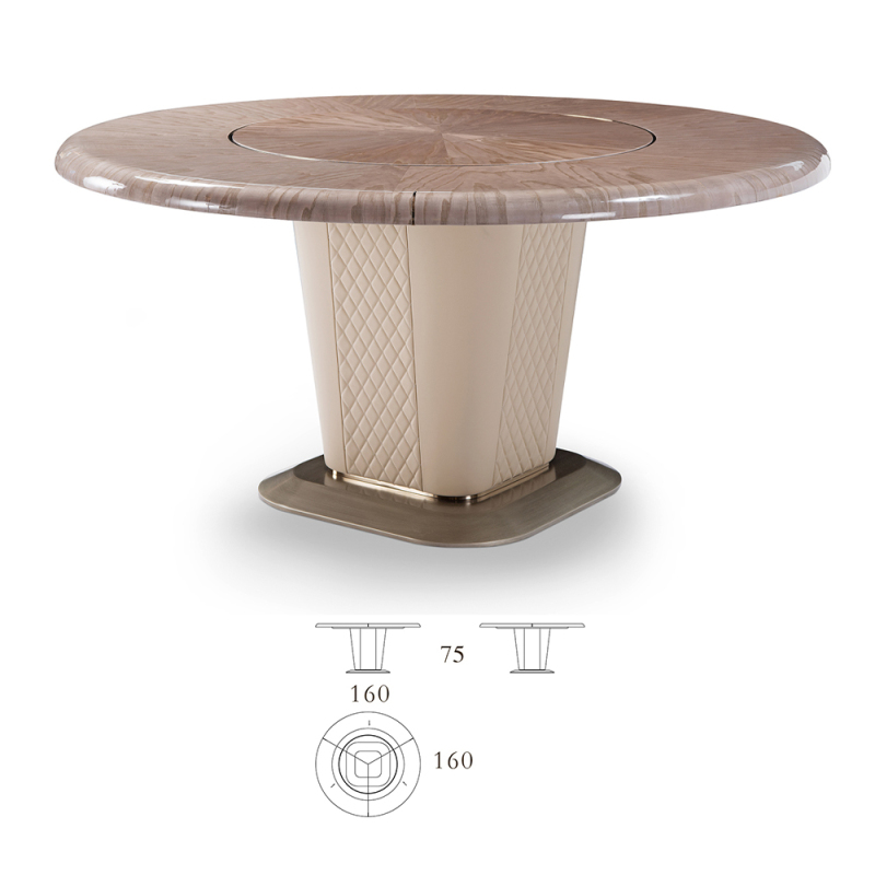 Round Modern Luxury Dining Table with Metal Base and Wood Veneer