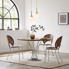 Walnut Wood and Stainless Steel Leg Dining Table