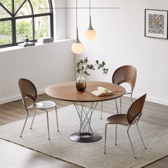 Walnut Wood and Stainless Steel Leg Dining Table