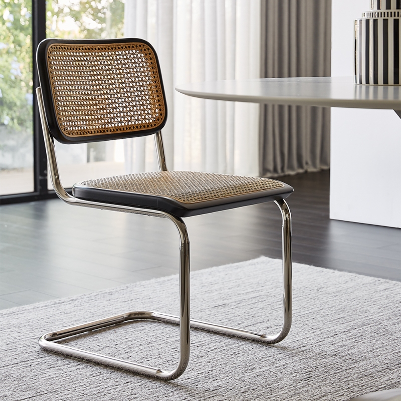 Stainless Steel and Rattan Dining Chair