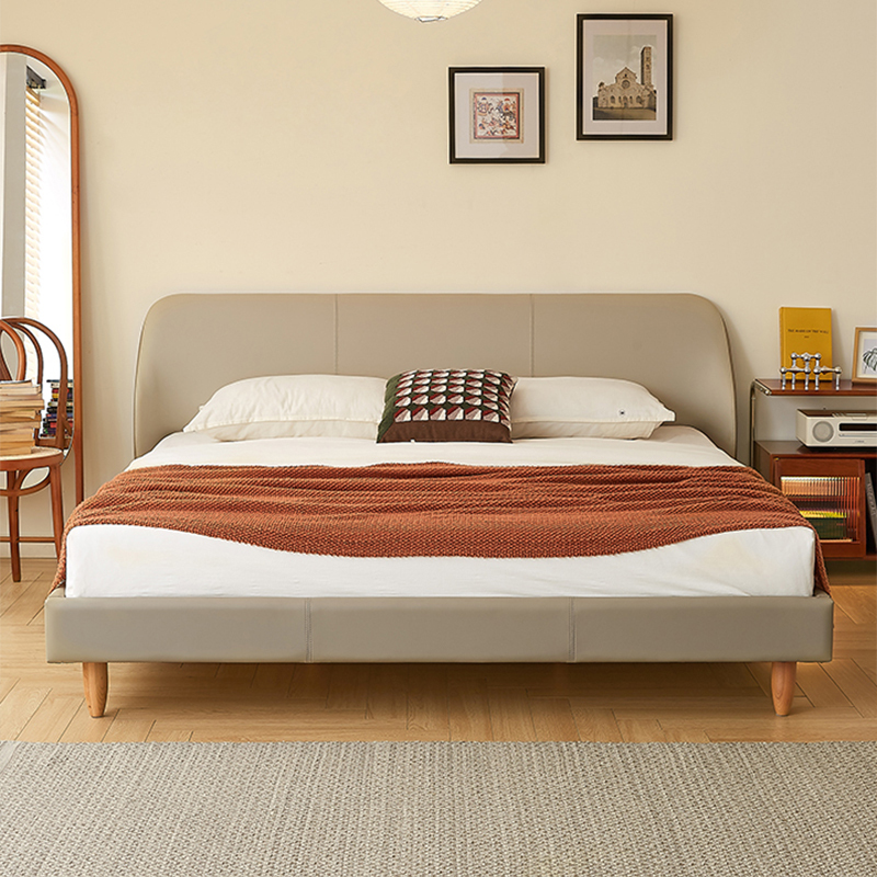 Napa Leather and Wood Bed - Luxury Meets Natural Elegance