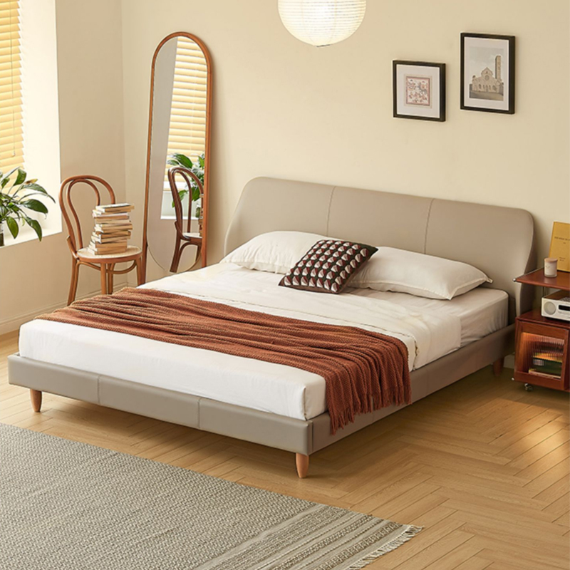 Napa Leather and Wood Bed - Luxury Meets Natural Elegance