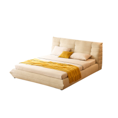 Comfortable Backrest Soft Upholstered Bed with Pine Wood Frame