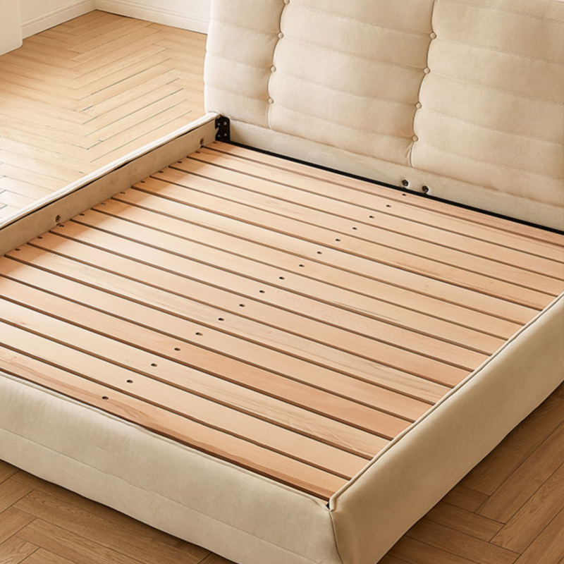 Comfortable Backrest Soft Upholstered Bed with Pine Wood Frame