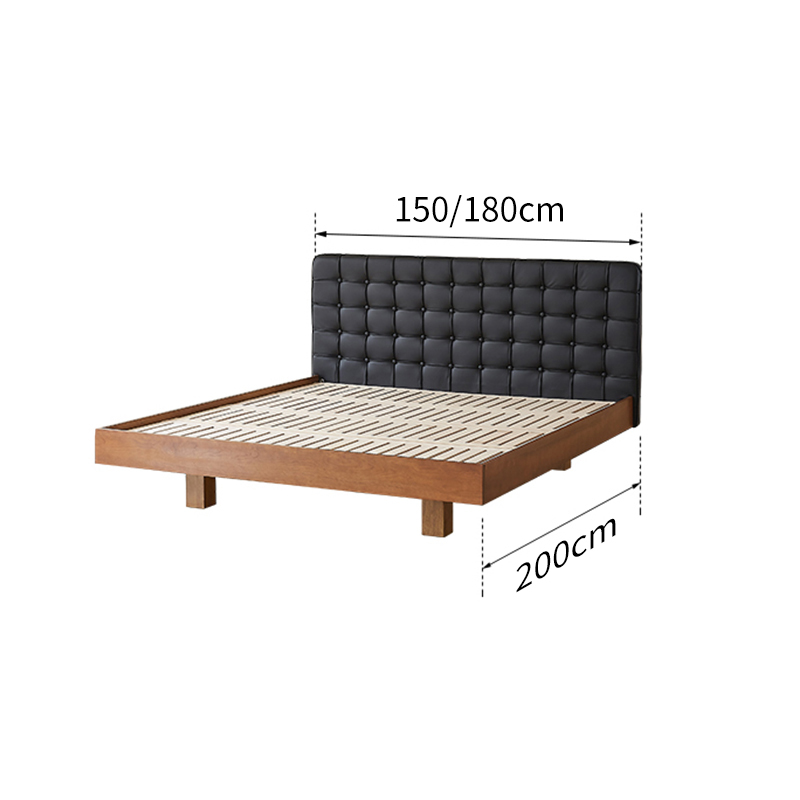 Solid Wood Bed and Leather Upholstered Headboard - Timeless Elegance