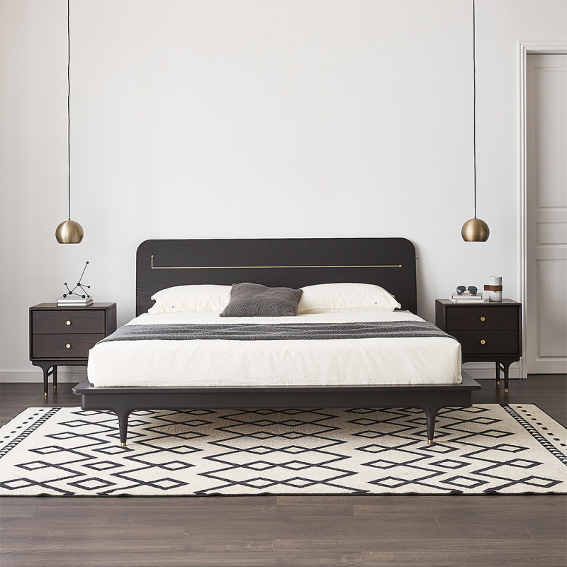 Minimalist Modern Bed and Nightstand Set - Sleek Bedroom Duo