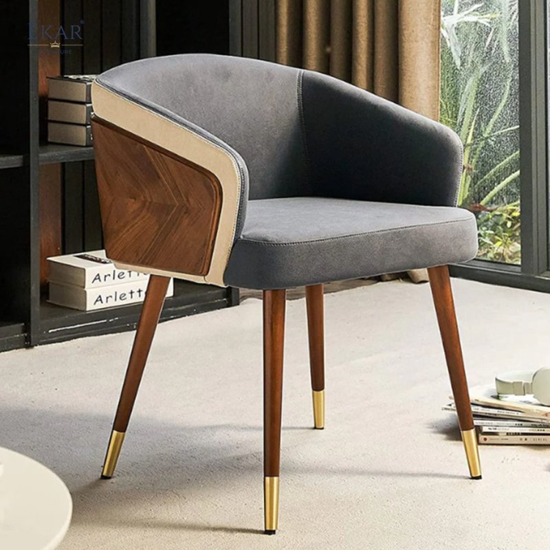 EKAR Chevron Wood Back Dining Chair | Modern Walnut & Leather Dining Chair | EKAR FURNITURE