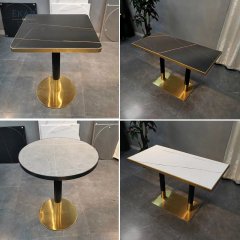 Black and White Marble Dining Table with Titanium Brushed Stainless Steel Base