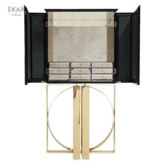 304 Stainless Steel and Solid Wood Glass Cabinet - Modern Elegance for Your Home