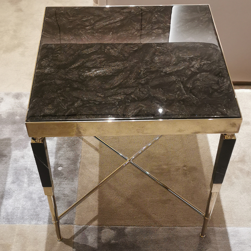 Luxurious Marble and Crystal Steel Corner Table