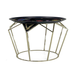 Stainless Steel Corner Table with Exquisite Flower Painted Design