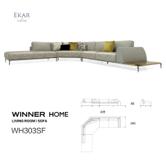 Snake corner modern design art style sofa with cast copper legs