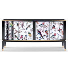 Flower and bird print sideboard inlaid with crystal diamonds