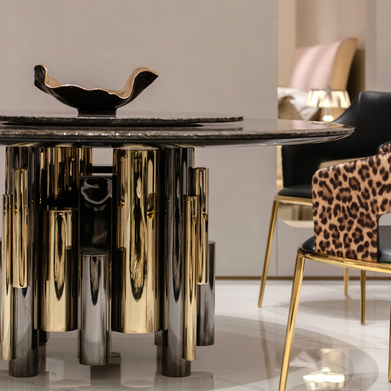 Restaurant marble crystal steel leg dining table