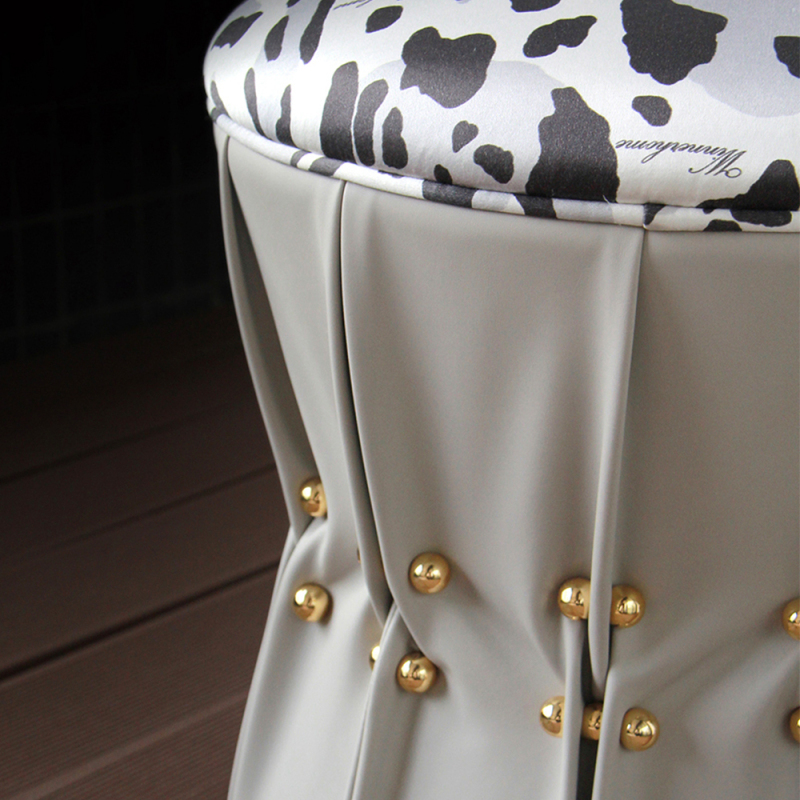 Dressing Stool Upholstered in Leather and Beaded Hardware ​